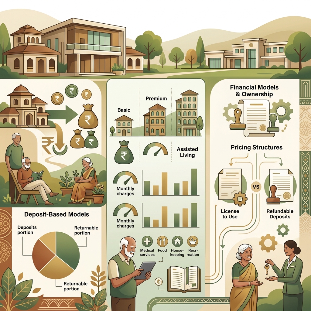 Comparison of retirement home costs and financial models in India