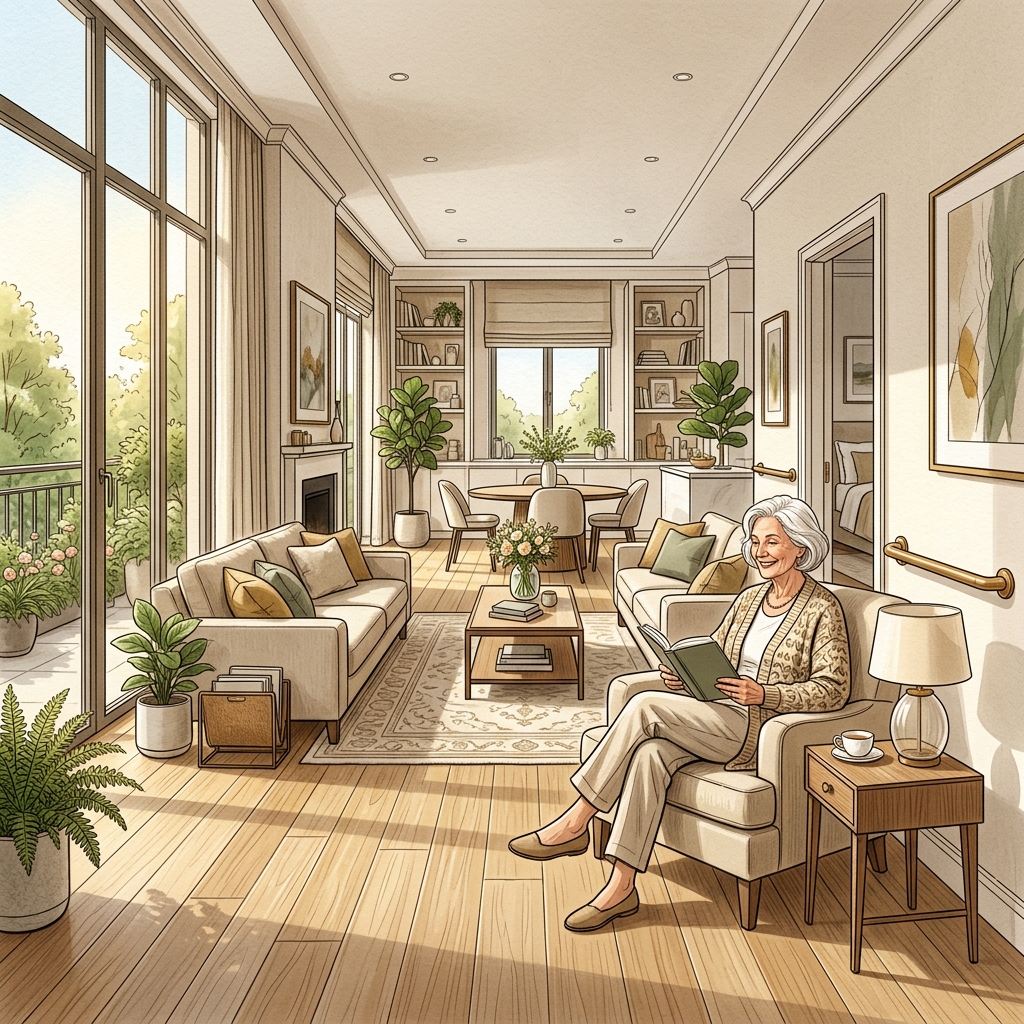 A secure, well-lit senior living apartment at Aran Senior Living